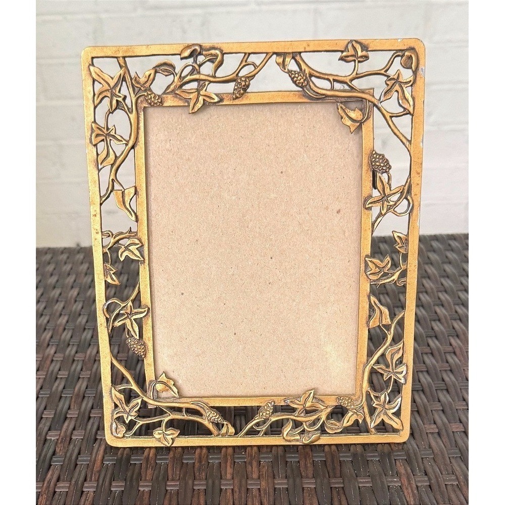 Vintage 7x5 Ornate Metal Ivy Frame, Cottagecore Botanical Tabletop Decor